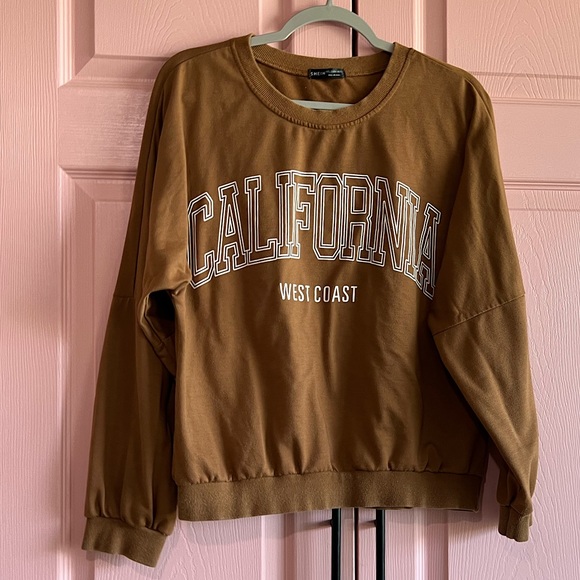 ✨EUC✨SHEIN “California” Brown Long-Sleeved Top (Thin Sweatshirt) - Large - Picture 1 of 4